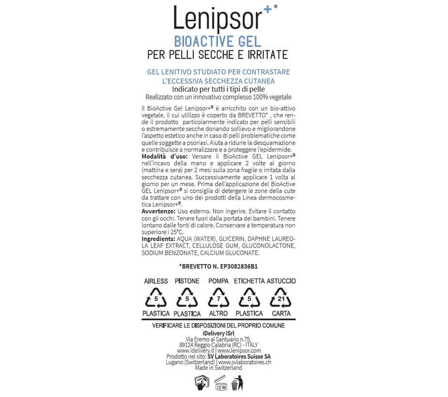 BioActiveGEL 100 ml - Lenipsor+ etichetta ingredienti